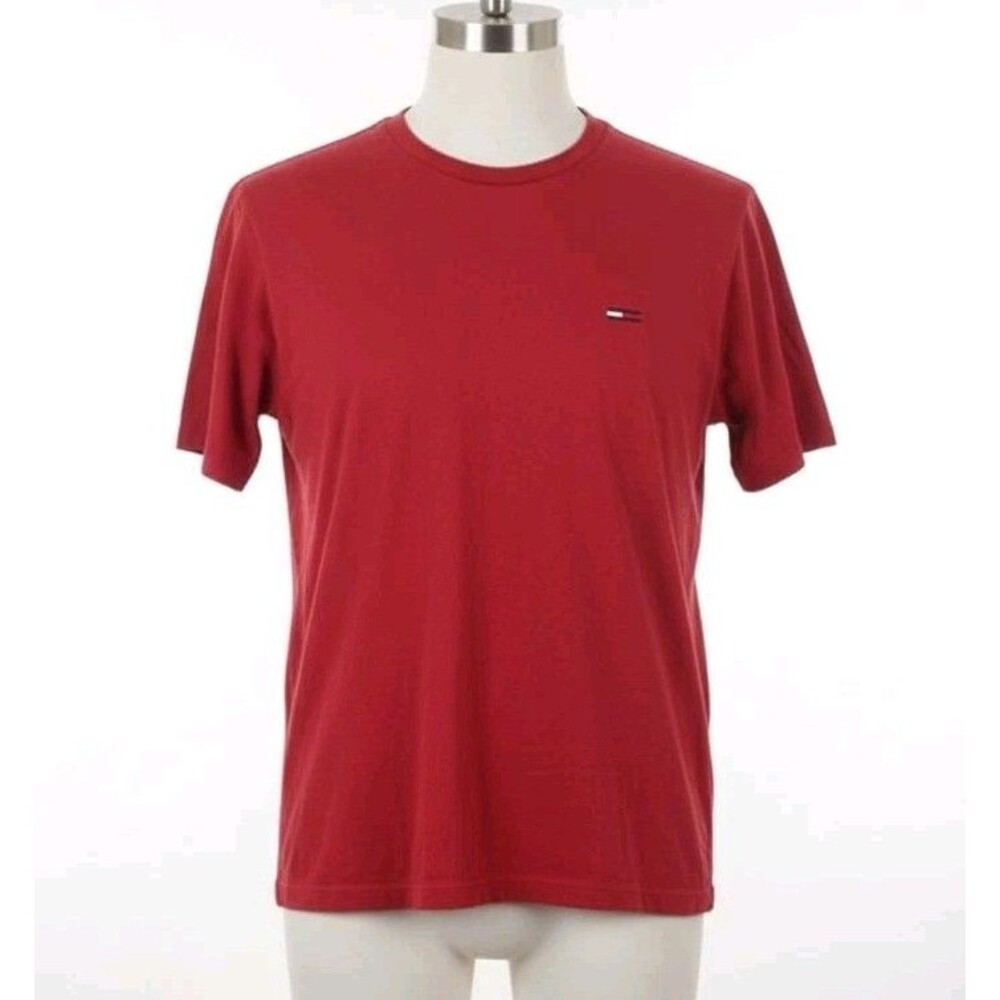 Vtg 90s Tommy Jeans Red T-Shirt Men's Large L Crew Neck Cotton Saipan Flag Logo